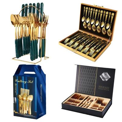 China High Quality Viable Cutlery 24pcs Spoon Knife Fork Set Stainless Steel Cutlery Set Gold Flatware Sets With Gift Box for sale