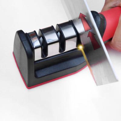 China Viable Multifunctional Home Handheld 3 Step Sharpening Tool Kitchen Whetstone Knife Sharpening Machine Professional Knife Sharpener for sale