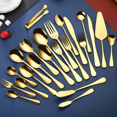 China Viable Bulk Luxury Gold Stainless Steel Flatware Set Cake Spatula Ice Cream Scoop Set Steak Knife Fork Spoon Flatware Gold Set for sale