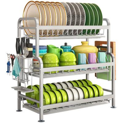 중국 3 Tier Dish Shelf Dish Drainer Drying Rack Dish Rack Stainless Steel Viable Holder Escurridor De Platos Kitchen Dish Storage 판매용