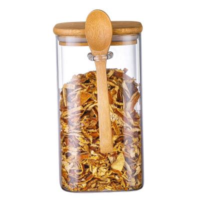 중국 Creative Freshness Preservation Dried Fruit Tea Storage Bottle Square Seasoning Glass Sealed Jar Kitchen Organizer Food Storage Boxes With Spoon 판매용