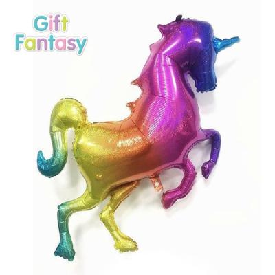 China High Quality 50 Inch Baby Gift Toy New Arrival Huge Size Unicorn Laser Horse Rainbow Helium Balloon Foil Balloons For Party Decorations for sale