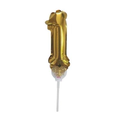 China Gift Toy Mini Number Foil Balloon Cake Stick Toppers Number Mylar Gold Self Inflatable Balloons With Stick Factory Custom for sale