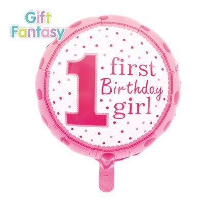 China OEM Toy Gift Happy 1st Birthday and Baby Boy and Girl Baby Shower 18 Inch Round Shape Foil Helium Balloons for Birthday Party Balloon Drop for sale