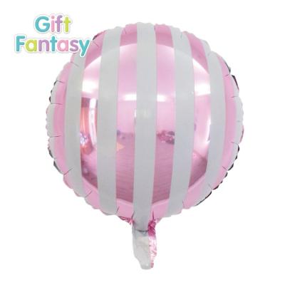 China 18 Inch Round Shape Stripe Print Candy Helium Gift Toy Foil Mylar Stripe Balloon For Wedding Party Decoration Birthday Party Supplies for sale