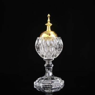 China Arabic Eid Burner Traditional Mabkhara Home Decor Crystal Incense Burner Glass Bakhoor Metal Bakhoor Portable Chinese Incense Censer for sale