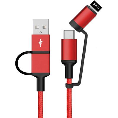 China Original Fabric Usb PD 60W 18W MP3/MP4 Player 4 In 1 Usb C To 8 PIN Nylon Braided Type C To C Data Cable For Mobile Phone for sale