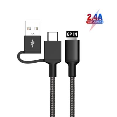 China High Quality Mobile Phone 2 in 1 USB Cable Micro to Type to C Multifunctional USB Data Mobile Phone Charging Cable for sale