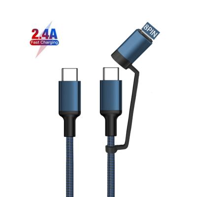 China Mobile Phone Type C To Male USB 2.0 Cable 2.4A Super Fast Charging Cable 2 In 1 Data Cable Palladium Lightning Charging For Iphone for sale