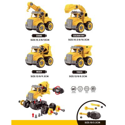 China Friction Toy Popular tow trailer construction toy diy truck small mini for assembly engineering pull back car assembly vehicle for sale