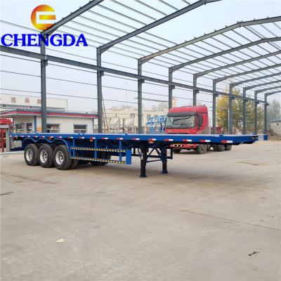 China Truck Trailer 50Ton 60Ton 3 Axle 20ft 40ft Heavy Duty Flat Bed Container Chassis Semi Trailer for sale