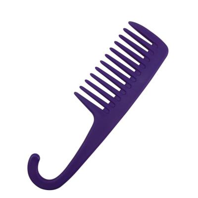 China Hot Sale Custom Logo Wide Tooth Comb Plastic Safe and Comfort Detangling Comb with Hook for Wet or Dry Curly Hair for sale