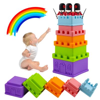 China New Trending BPA Free Montessori Construction Toy Building Block Baby Silicone Educational Children Building Stacking Toys for sale