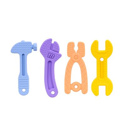 China Toy Food Grade Safety Silicone Soft Baby Teether Toys Cute Hamer Shape and Vise Shape and Wrench Shape for sale