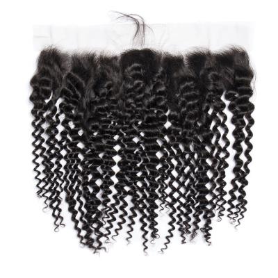 China 100% Lace Frontal Closure 13*4 13x6 Deep Curly Human Hair HD Transparent Lace Front Brazilian Hair for sale