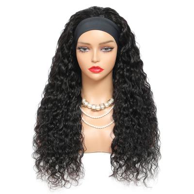 China 100% Indian Hair Water Wave Headband Wig With Wrap 150% Deep Curly 180% Natural Hair For Black Women Glueless Wig for sale