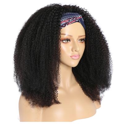 China 100% Curly Indian Brazilian Hair Headband Wig Kinky Curly Hair With Wrap 130 150% Natural 180% Curly For Color Women Glueless Wig for sale