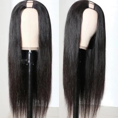 China 100% Human Hair Straight U Part Wig Middle Part Wig Malaysian Remy Hair Glueless Easy To Install Full Wigs Machine Made for sale