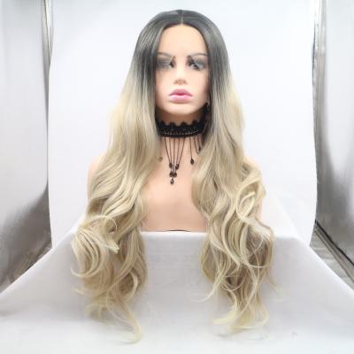 China Wholesale Synthetic Body Wave Wig Lace Front Ombre Highlight Long Hair High Quality Hot Sale for sale