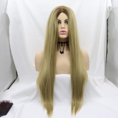 China Wholesale Cheap Synthetic Silky Straight Wig 24inch 1B Light Brown Brown Blue White Color Silky Straight Wig 24inch 1B for sale