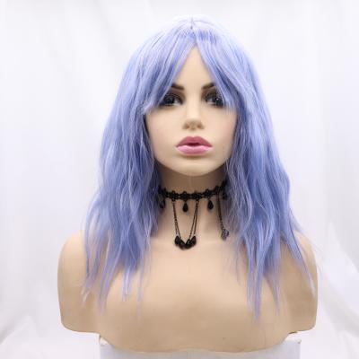 China Wholesale Cheap Natural Silky Straight Short Lead Wave Synthetic Wig With Bangs Purple Pink Dark Green Color for sale