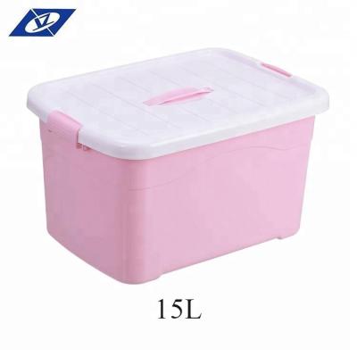 China 15L Sustainable Easy Carry Pink Decorative Plastic Storage Box With Handle for sale