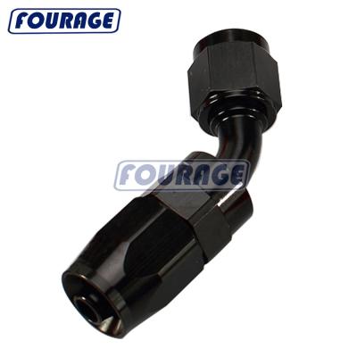 China Automotive High Performance 45 Degree Anodized Aluminum Swivel Female Reusable Fuel Hose Line Ends Fitting Connector for sale