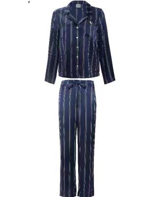 China New Luxury Hot QUICK DRY Pajamas Set Fishing Kitten Blue Striped Long Sleeve Pants Adult Pajamas for sale