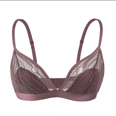 China Hot-selling summer breathable small silk busty bra, triangle thin frameless round cup french bra for sale