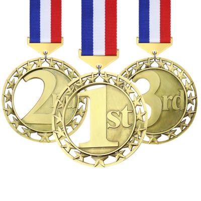 China Europe and America 2023 Custom Gold Finisher 3D Metal Place Silver Bronze Embossed Honor 1st Medals for sale