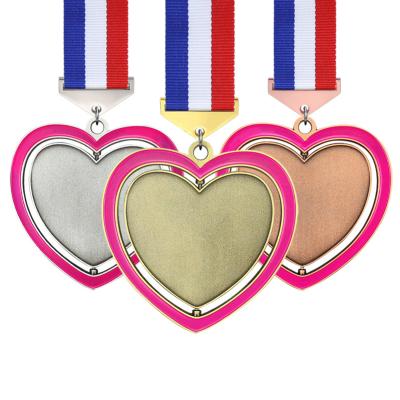 China Europe and America Custom Design Heart Metal Sports Hollow Rotating Metal Blank Zinc Alloy Medal for sale