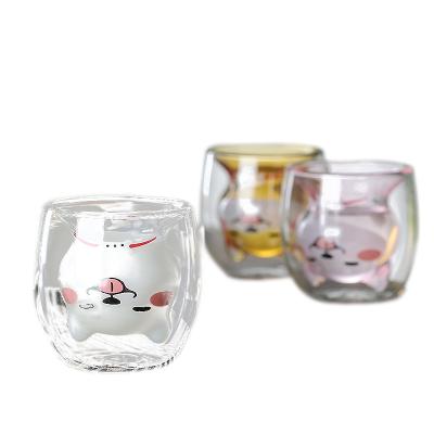 China 180ML Double Wall Shiba Inu Cups Household Stocked Glass Coffee Mug for sale