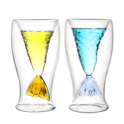 China High Quality Cartoon Borosilicate Double Wall Mug Craft Mermaid Shape Glass Mug New for sale