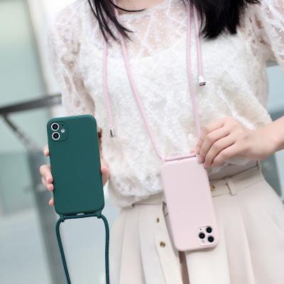 China New Products Fashionable Silicone Liquid Case For Iphone 12 5G Camera Protector Phone Cover With Hang Rope Mobile Accessories for sale