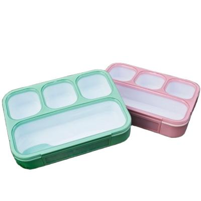 China LULA Plastic BPA Free Wall 4 Compartment Microwavable Double Bento Lunch Box Airtight Lunch Box For Kid for sale