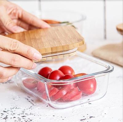 China LULA Microwavable 320 square 800ml large 520 pyrex kitchen glass food lunch container BPA free with bamboo lid for sale