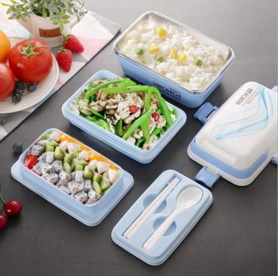 China 1300ml Amazon Hot Sale Camping Stainless Steel Microwavable Color Printed Child School Rectangular Bowl Set for sale