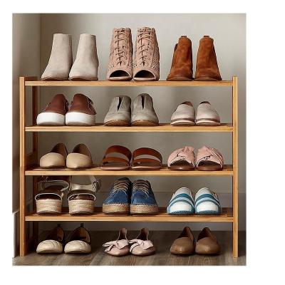 China Multi Functional Household Bamboo Shoe Storage Bamboo Organizer Free Installation Shoe Rack for sale