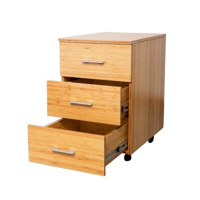 China Home Office Furniture Mobile-Pedestal Bamboo Three Drawers Storage Expandable Filing Cabinet Organizer for sale