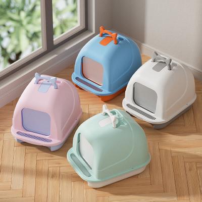 China Wholesale Sustainable Pet Cleaning Automatic Cat Toilet Products Plastic Large Space Box Closed Cat Litter Box Cat Litter Trays for sale