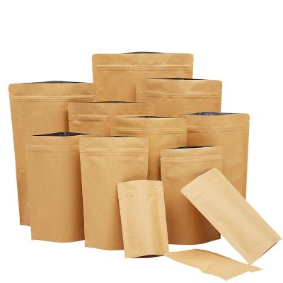 China Biodegradable Brown Kraft Paper Holder Up Zipper Food Storage Doypack Heat Sealable Ziplock Packaging Pouches Bag for sale