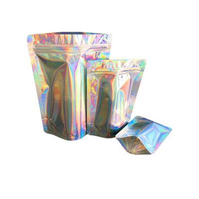 China Recyclable Smell Proof Bag With Shinny Holographic Lock Packaging Package Of Mylar Bags For Make Up Tools Cosmetic Pouches Stand Up Bag for sale