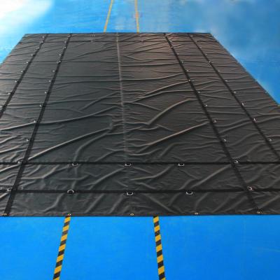 China Fire Retardant Black Steel Tarpaulin 20 ft x 16 ft 18 oz Black Vinyl Coated Polyester D-Rings Sides for sale