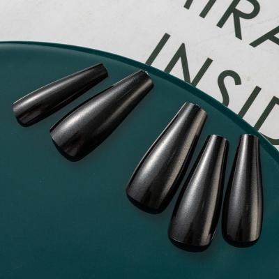 China Easy Apply& Remove Private Label Matte Black Fake Nails Solid Color Ballerina Press On Nail Wholesale Price for sale