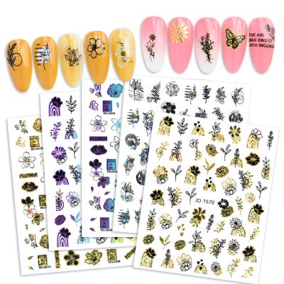 China Easy Apply Summer Vacation Colorful Pattern Spring Flower Plant Self Adhesive Nail Sticker Seal Nail Art Decoration for sale