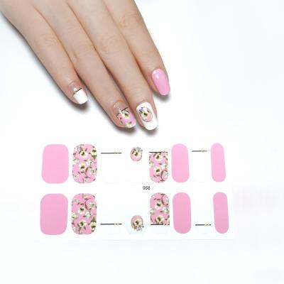 China Easy to Apply& Remove Hot Sale 16 Foils Nail Gel Nail Polish Strips Sticker Flower Printing Check Pattern Wholesale for sale