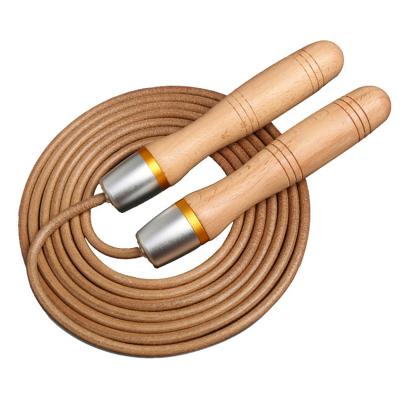 China Gym Adjustable Adjustable Speed ​​Fitness Training Exercise Length Rope Wood Handle and Rope Leather Jump Rope for sale