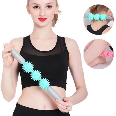 China Custom Logo Yoga Fitness Body Muscle Massage Massage Hand Held Spiky Ball Massage Stick for sale