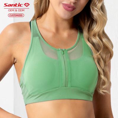 China New Coming Breathable Nice Looking Cyan Color Back Sling Cross X Sports Bra With Zipper Yoga Bra for sale