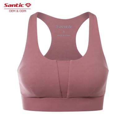 China Santic Recycled OEM ODM Breathable Custom Fitness Top Pink Fixed Cup Plus Shockproof Sports Bra High Impact for sale